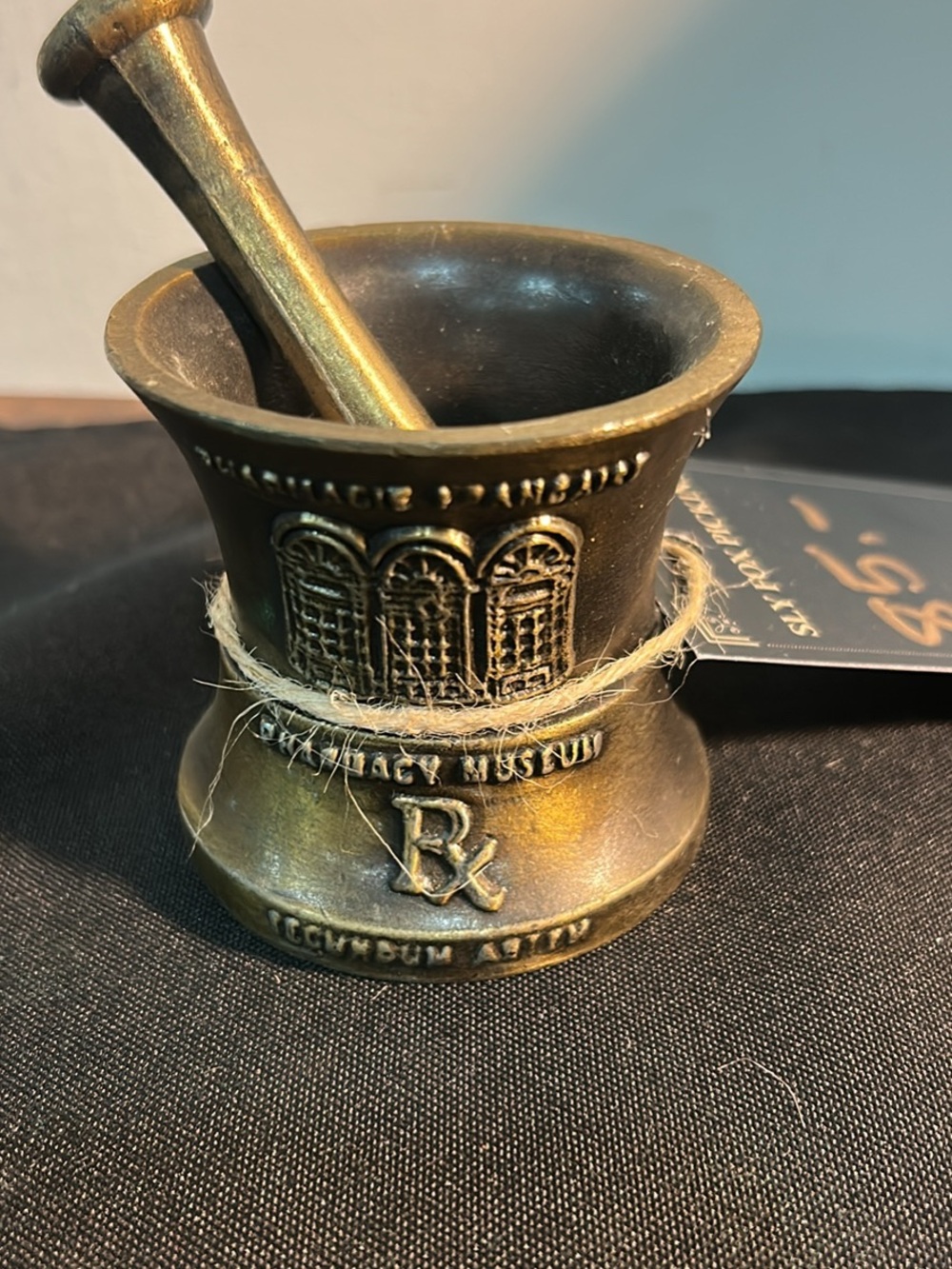 Gorham Brass-Tone Mortar and Pestle with Embossed Rx